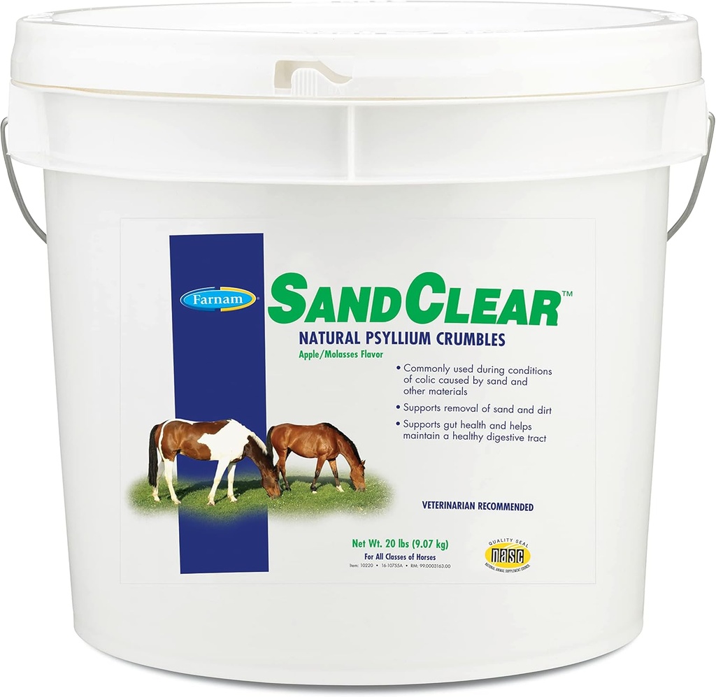 Farnam SandClear Psyllium Crumbles Täiendus hobustele, aitab eemaldada liiva Colon & toetab seedetrakti tervist, Apple / molasses Maitse, 20 naela.