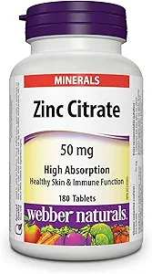 Webber Naturals Tsinktsitraat 50 mg, 180 tabletti