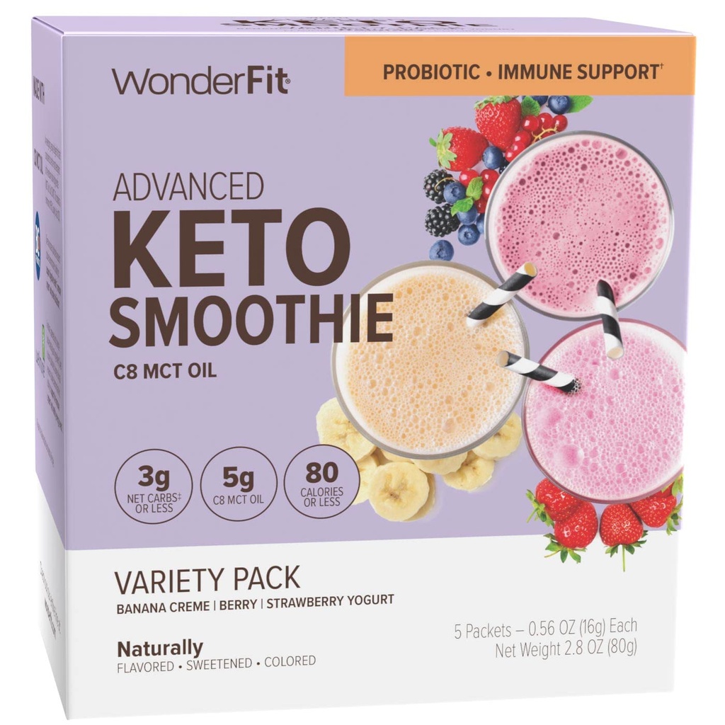 WonderFit by WonderSlim Keto Smoothie koos C8 MCT õli, sordipakend, 1-3g Net Carbs, Gluteenivaba, probiootikumide ja immuunsüsteemi tugi (5ct)
