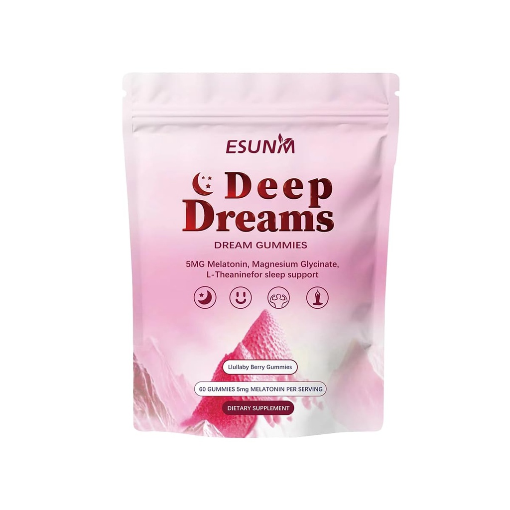 Deep Dream Sleep Gummies 5mg melatoniini, magneesiumi, glütsinaadi, L-Theanine une toetamiseks - mitte-harjutuste moodustamine une täiendus, 60 kummikuid, 30 päeva pakkumine