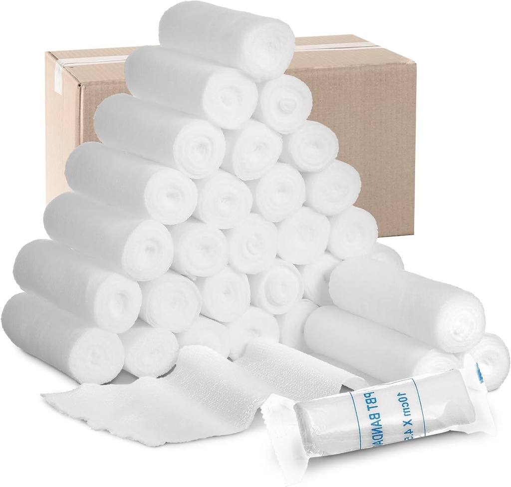 Treela 100 rullid Gauze Bandage, 4 x 5 Yards, Elastsed ribad Individuaalne pakend Steriilne mittelateks esmaabipadjad Meditsiiniline hingamine Gauze'i rullmähis ohutuse haavade eest hoolitsemiseks ja tarnimiseks
