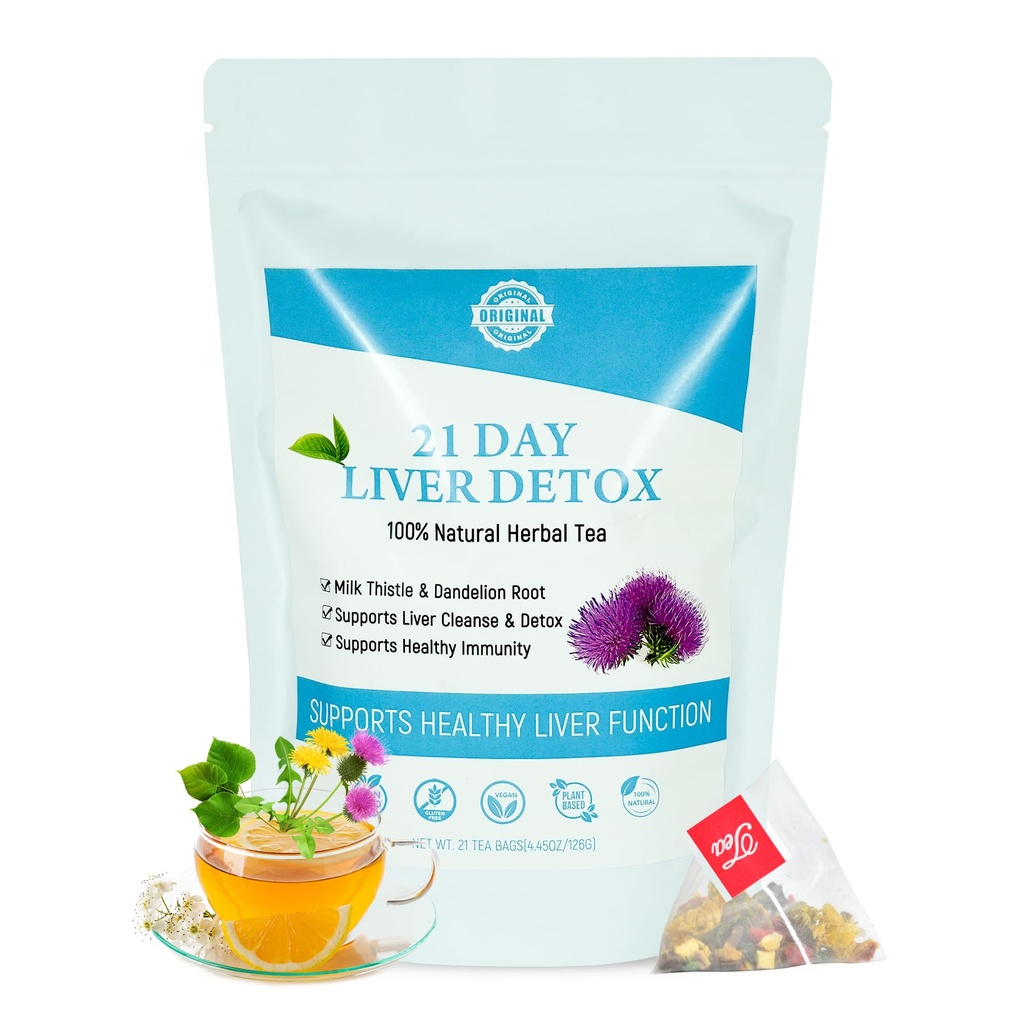 Laicuherb Piimaohakas Maks Detox Tee seedimiseks ja immuunsuseks, looduslik 21-päevane maks Puhasta taimetee maksa puhastamiseks ja kõhuhoolduseks, kofeiinivaba, 21 teekotti