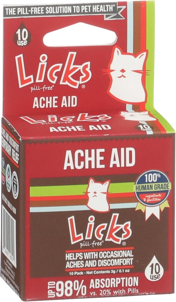 Licks Pill-Free Cat Ache Aid - Kurkum ja ingveri Kassi toidulisandid - Kassi tervisetarbed ja valu leevendamine - Geelpakendid - 10 kasutus