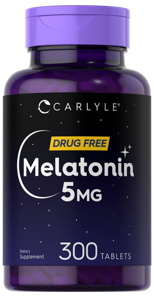 Carlyle Melatoniin 5 mg | 300 tabletti | Ravimivaba täiendus | Taimetoitlane, mitte-GMO, gluteenivaba