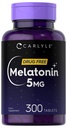 Carlyle Melatoniin 5 mg | 300 tabletti | Ravimivaba täiendus | Taimetoitlane, mitte-GMO, gluteenivaba