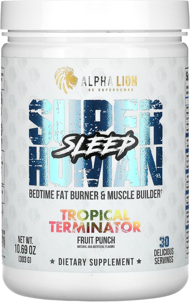 ALPHA LION Superhuman Sleep Supplement, Night Time Aid, lihaste taastamine, lihaste ehitaja & Gainer, parandab keha koostist (30 Servings, Fruit Punch Maitse)