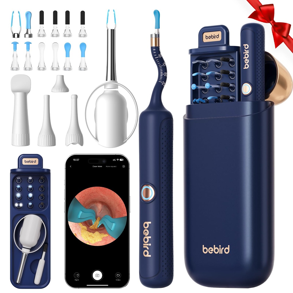 Bebird Earsight Plus R37R Kõrva puhastamise kaamera vaha eemaldamise tööriistakomplekt, paindlik kõrva ulatus Otoscope kaamera valgus, visuaalne kõrva valija Traadita Earwax Remover pintsetid täiskasvanutele ja lastele