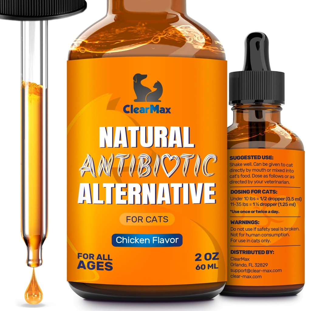 Kassiantibiootikum, mis aitab köha ja allergiatega - Antibiootikumid kassidele, et aidata kuseteede infektsioonide ja seedetrakti hetkedega - HIPS & liigeste toetus - Atraktiivne kana maitse - 2 Oz pudeli