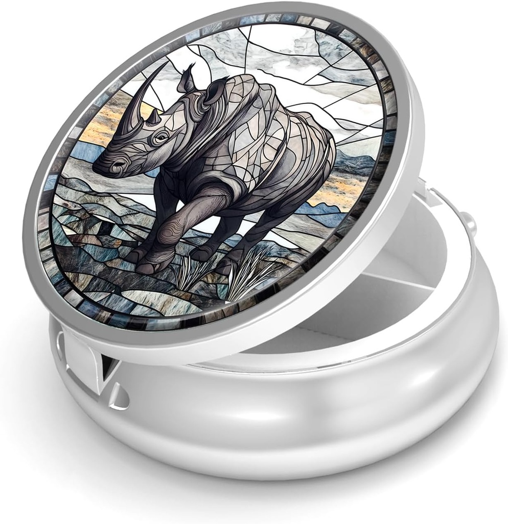 Pill Box-3 Compartment Small Pill Case Purse & Pocket Mini Metal Pill Holder Travel Pill Container hoida toidulisandeid vitamiine BPA-vaba (Rhinoceros)