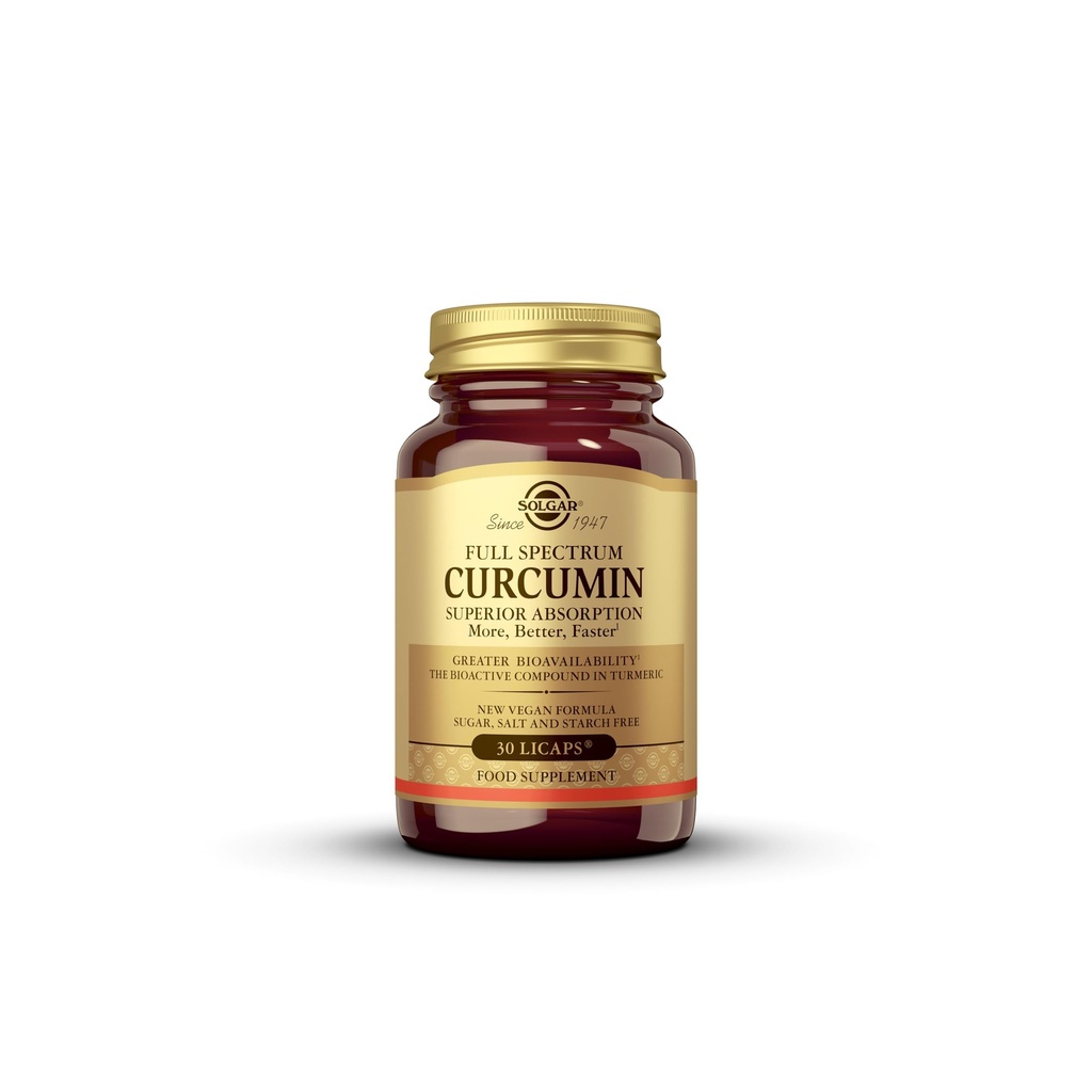 Solgar Full Spectrum Curcumin Vedel Ekstraktsioon Softgels - 30 Count - Kiirem imendumine - Aju, liigeste ja immuunsüsteemi Tervis - Mitte-GMO, Gluteenivaba, Piimavaba, Soja-Vaba - 30 Servings