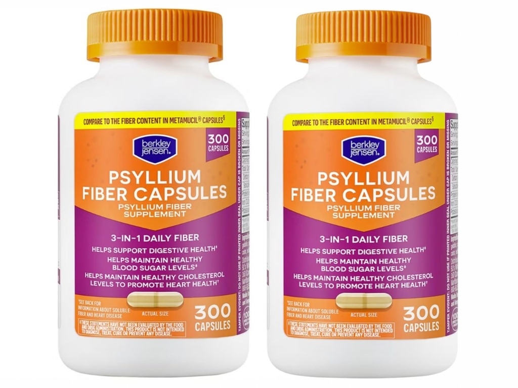 Berkley Jensen Daily Psyllium Husk Supplement (600 - Count), looduslik kiud meestele ja naistele - kiudkapslid üldise seedetrakti tervise, kõhukinnisuse leevendamiseks, toitainete imendumise hõlbustamiseks, valmistatud USA-s