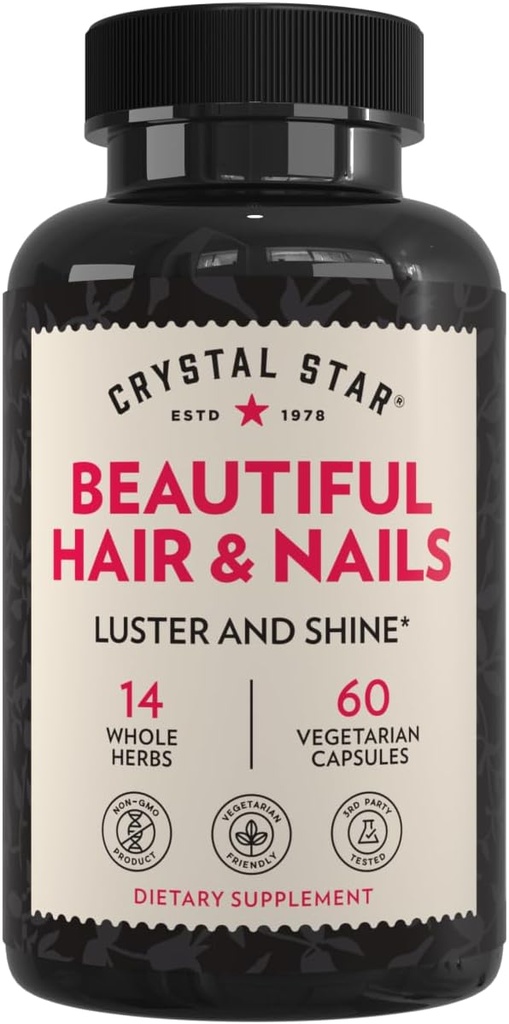 Crystal Stari ilusad juuksed ja küüned (60 kapslit) - taimsed toidulisandid toetavad paksemaid tugevamaid juukseid ja küüneid - horsetail, nõges ja lutsern - mitte-GMO