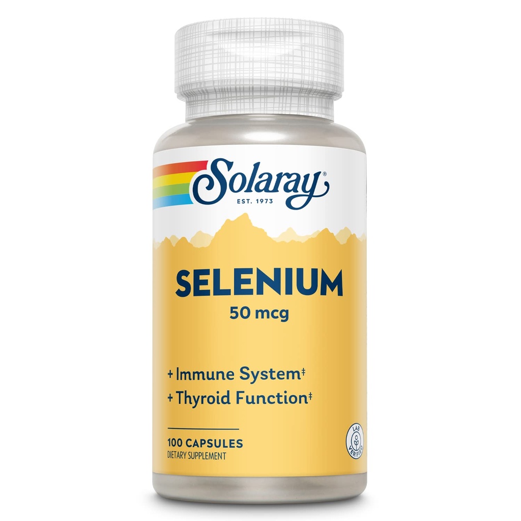 Solaray Selenium 50 mcg, tervislik immuunsussüsteem, kilpnäärme funktsioon ja antioksüdantide tugi, 100 kapslit