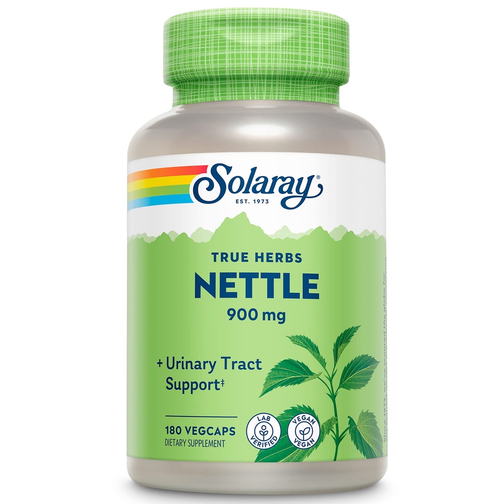 SOLARAY Nettle Leaf 450mg Tervislik neeru, kuseteede ja eesnäärme toetamine Traditsiooniline kasutamine tervisliku allergia vastuseks ja hingamisteede heaolu 180 CT