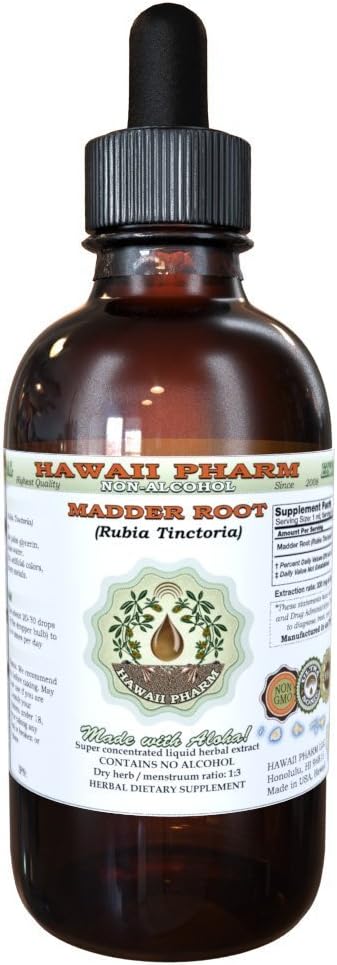 Hawaii Pharm Madder Juur Alkoholivaba Vedel Ekstrakt, Madder Juur (Rubia Tinctoria) Kuivatatud Juur Glücerite Looduslik Taimne Täiendus, USA 2 oz