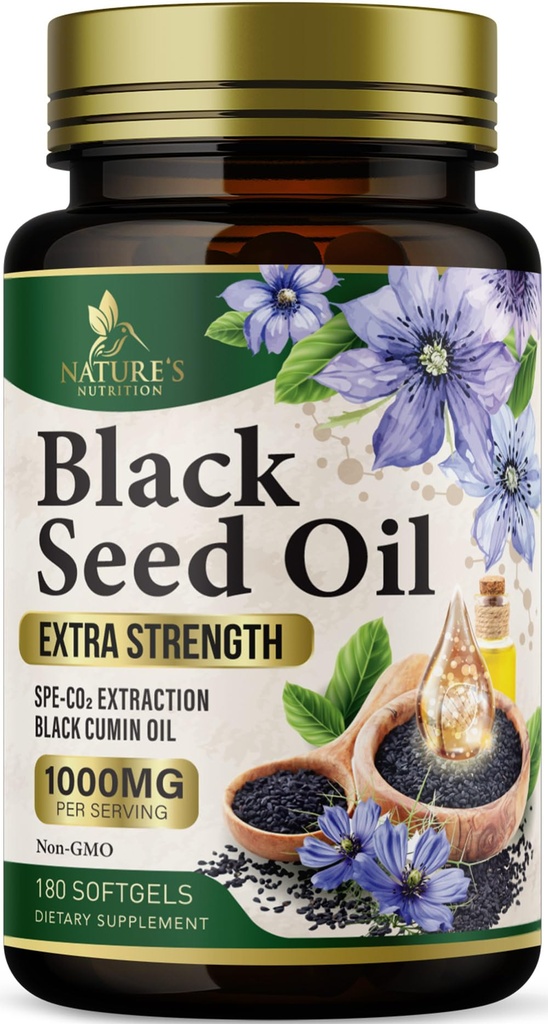 Black Seed Oil Softgels 1000mg - Premium Nigella Sativa Blackseed, Pure Natural Black Cumin Seed Oil & Antioksüdant Skin & Immune Support - Non GMO, Bottled in USA Supplement - 180 Softgels