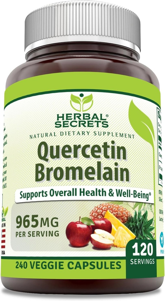 Taimsed saladused Quercetin 800mg Bromelain 165mg, Veggie kapslid Supplement | Non-GMO | Gluteenivaba | Valmistatud USAs (965 mg, 240, Count)