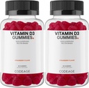 Kodeiin Vitamiin D3 Kummi Vitamiinid, Vitamiin D3 5000 RÜ Kummid Kolekaltsiferool 125 mcg, Pehme Pectin-Based, Animal želatiin-vaba Gummy, Gummies Vitamiinid, Maitsev Maasikas, Non-GMO - 2-Pack