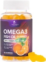 Omega 3 Fish Oil Gummies - Heart Health Support Omega 3 Gummy täiendus täiskasvanutele ja lastele, kellel on kõrge imendumine DHA & EPA, ühine ja aju toetus, maitsev apelsini maitse kalaõli vitamiinid, 60 Gummies