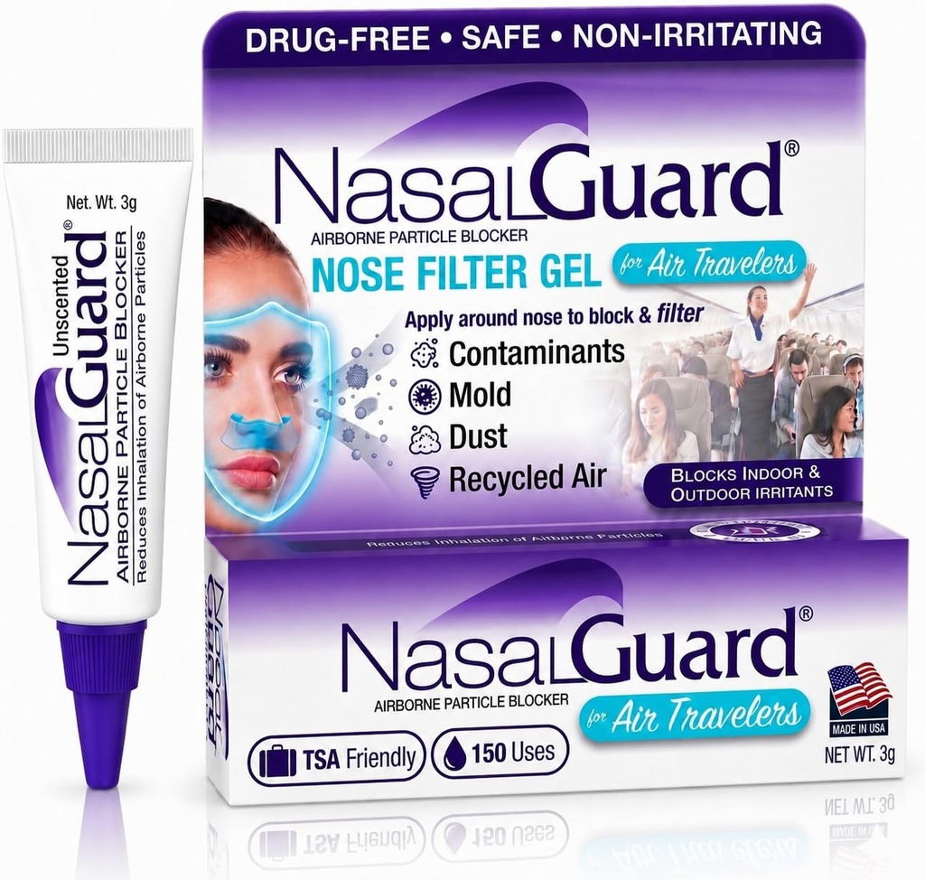 Airborne Particle Blocker Nasal Gel lennureisijatele - Narkootikumidevaba, mitteärritav, mitte-uimastav, Lennukite Reisimine Heakskiidetud (Unscented) - Üle 150 Rakenduse Tube (0,1 oz, Pack 1)
