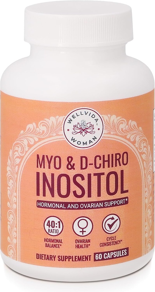 Myo- inositool & D- Chiro Inositool Supplement pudel (60 kapslit) 40: 1 suhe munasarjade toetuseks Myo- inositool 1000 mg & D- Chiro 25mg Inositool kapslid w/ Caronositool - igapäevane inositool naistele