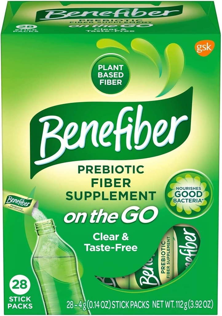 Benefiber On Go Prebiootilised kiudainelisandi pulber seedetrakti tervise jaoks, igapäevane kiud, maitsestamata - 28 pulka (3,92 Ounces)