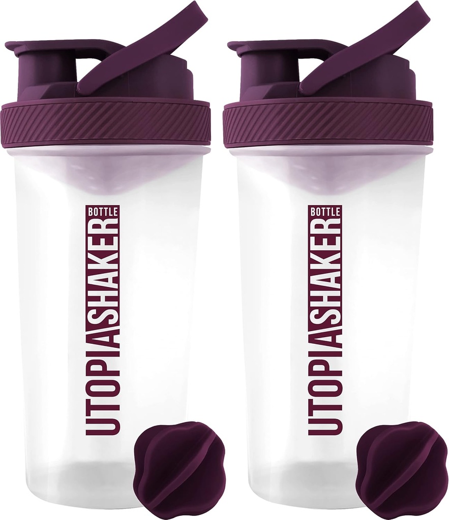 Utopia Home Protein Shaker Pudel - (Pakk 2) 28-Ounce Shaker pudelid Valgusegud - Fitness Sport Classic Protein Mixer Shaker Pudel (Clear / Plum)