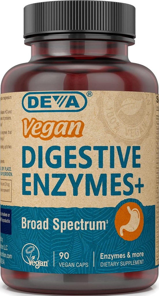 Deva Vegan Vitamiinid Seedeensüümid Plus täiendus - unikaalne segu ensüümid ja maitsetaimed - 90 kapslit, 1-pakk