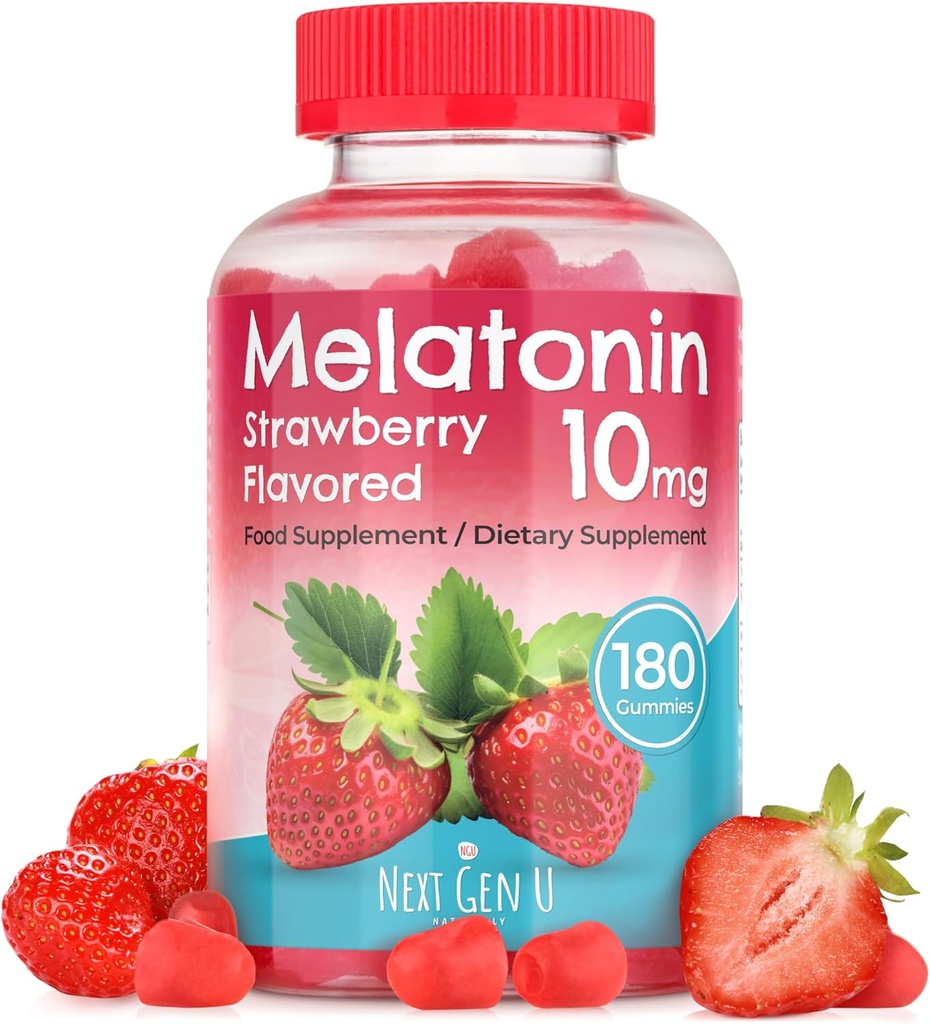 NGU Next Gen U - Melatoniin Gummies - 10 mg toidulisand - Maasikas Maitsestatud - 180 Vegan Gummies