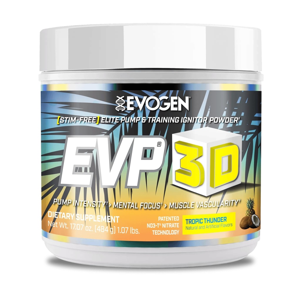 Evogen EVP 3D - Stim Free Pre Workout Powder meestele ja naistele | Sugar Free Non Stim Preworkout Beeta Alanine ja Kreatiin energia ja pumba | Tropic Thunder | 40 Servings