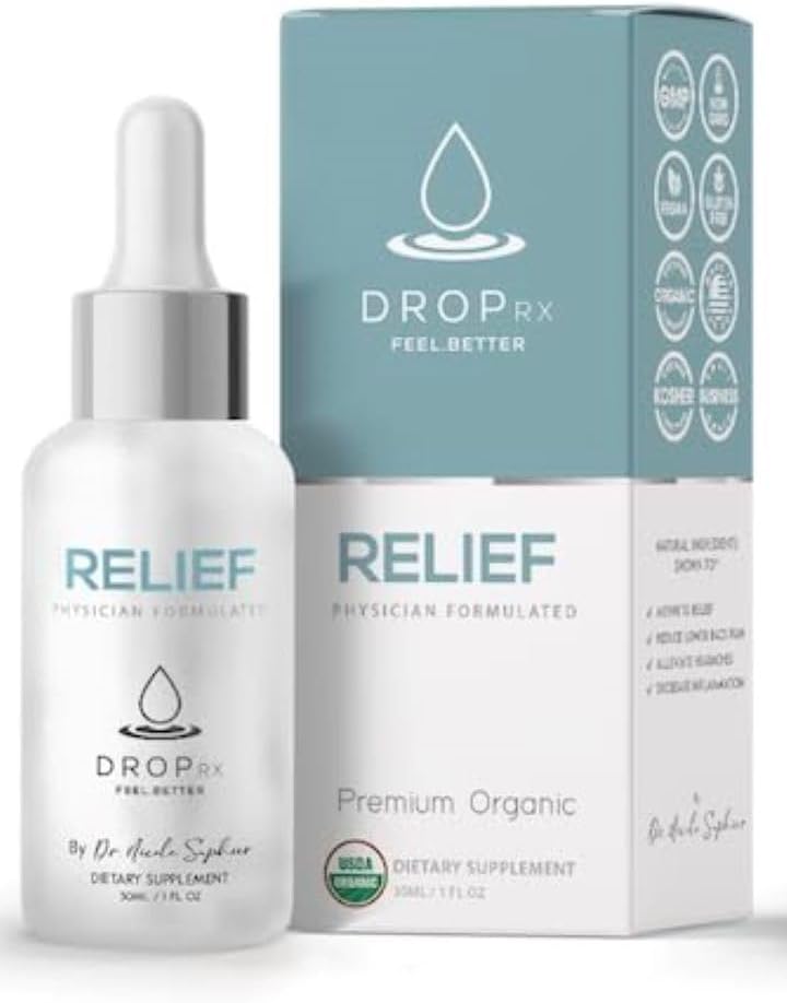 DropRx Relief poolt Dr Nicole Saphier - Devils Claw & Organic Ginger Root Extract, toetab Joint Health & Seedetrakti Heaolu, Orgaaniline, Non GMO, Vegan, Gluteenivaba & Kosher, Valmistatud USA (2 Fl Oz)