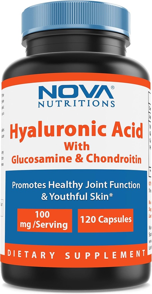 Nova Toitumine Hüaluroonhape 100 mg / serveerimine - edendab nooruslikku nahka ja tervislikku liigesefunktsiooni 120 kapslit
