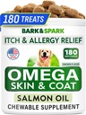BARK & SPARK Omega 3 koertele - 180 kalaõli ravi koertele, nahaallergia närimine, sütiku leevendamine, kuumad kohad ravi - ühine tervis - naha ja karva lisand - EPA & DHA rasvhapped - lõheõli