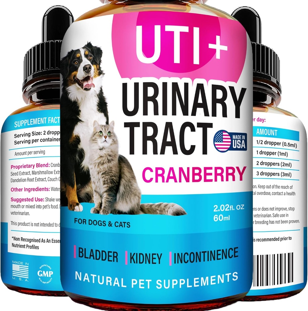 Kassi ja koera UTI ravi - UTI Meditsiin ja kuseteede infektsiooniravi lemmikloomadele - Neerutoetus - Põiekontroll koertele Kusepidamatus - Kassi UTI Remedy - Cranberry Supplement - US Made - 2fl.oz