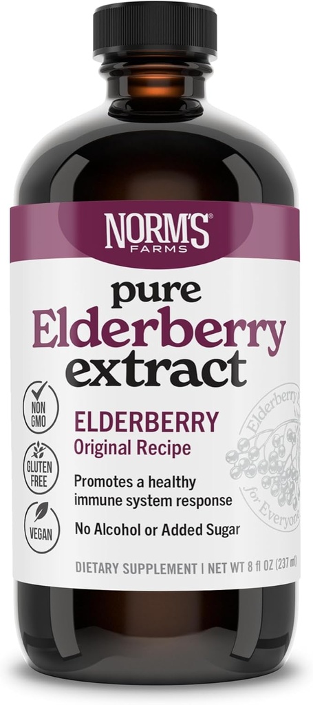 Norm's Farms Pure Elderberry Extract - valmistatud ainult Elderberry USA - Immune, Antioksüdandid Toetus, No Lisatud suhkur, Lisandid, Vegan, Gluteenivaba, Non-GMO, Elderberry tinktuur Alkohol tasuta - 8 Oz