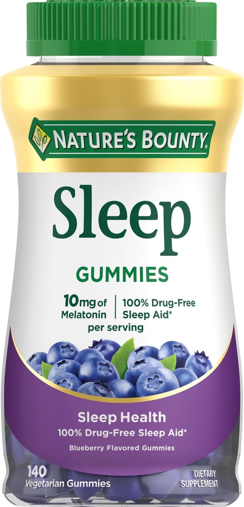Nature's Bounty 10 mg melatoniin Gummy, 100% ravimivaba une täiendus, 10 mg, mustikas, 140 Ct