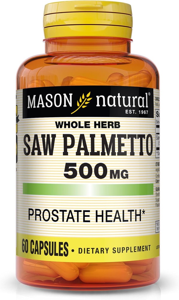 MASON NATURAL Saw Palmetto 500 mg, toetab eesnäärme tervist ja kuseteede funktsiooni, 60 kapslit