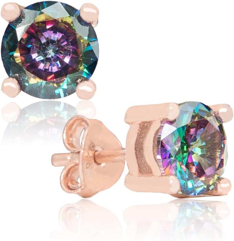 Käsitsi valmistatud Rose Gold Plated Natural Mystic Topaz Sterling Silver Stud Earrings