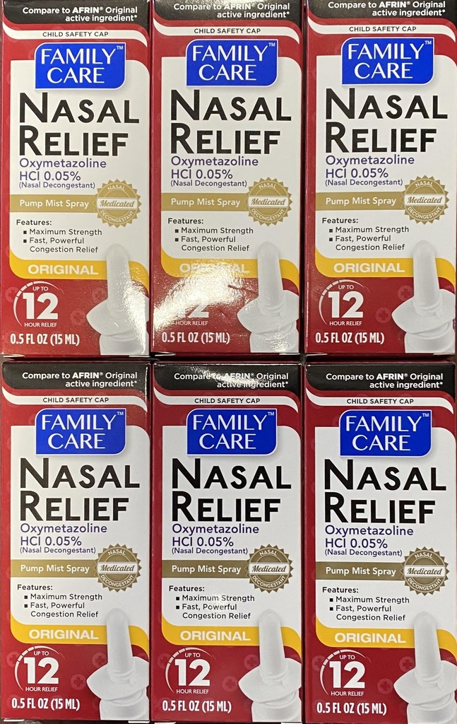 Assured Nasal Relief Spray, 12 Hour Pump Mist Oxymetazoline HCL, 0,5 fl. Oz (6 Pack)