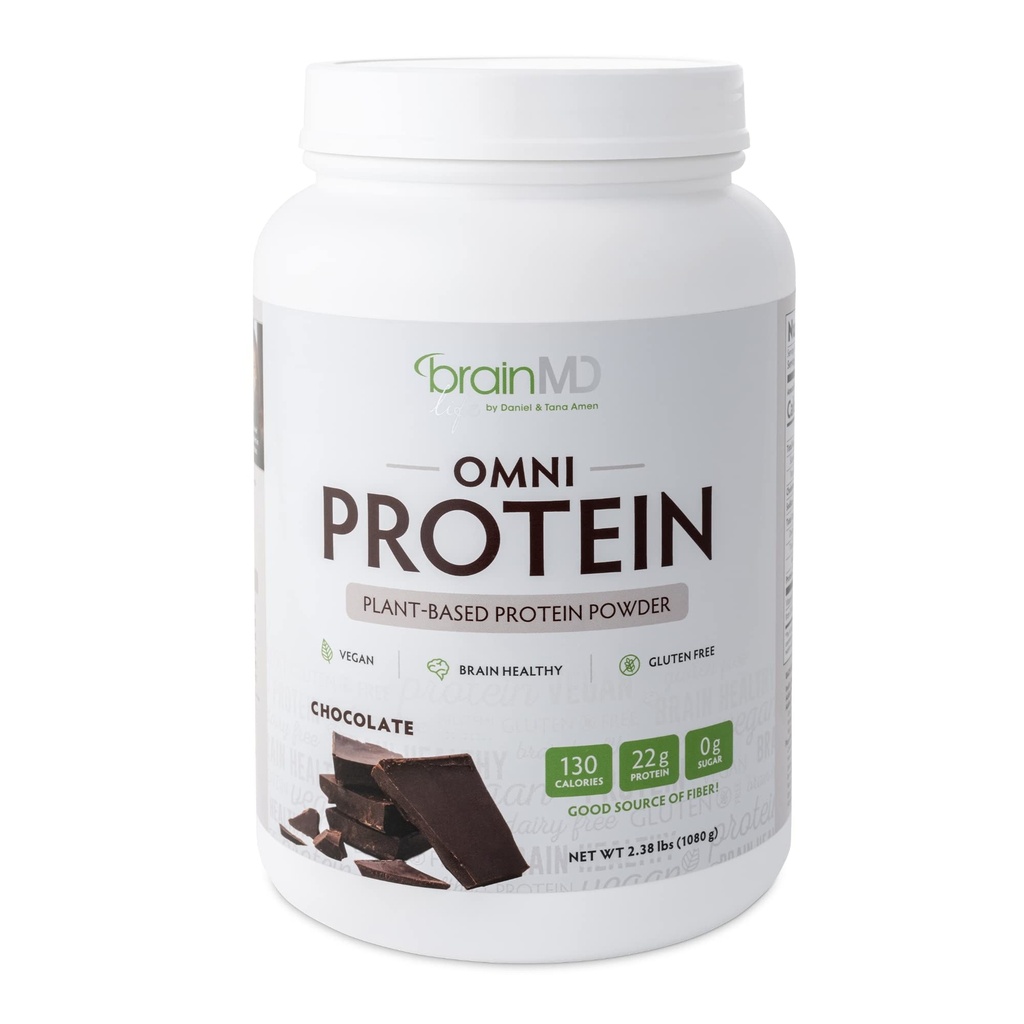 BRAINMD Dr Amen Omni Valk Šokolaad - 2,38 naela - Taimne Valgu Pulber - Soodustab Energiat Ja Harjutuse Taastumist - Vegan, Taimetoitlane, Suhkruvaba, Gluteenivaba - 30 Servings