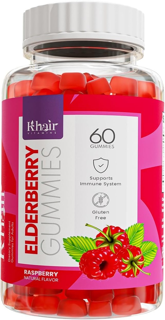 Khair Halal Elderberry Gummies - Super Antioksüdandid täiendus, suurendab immuunsust ja võitleb hooajalised allergiad - Non GMO, taimetoitlane, gluteenivaba, želatiinivaba ja halal vitamiine - 60 Gummies