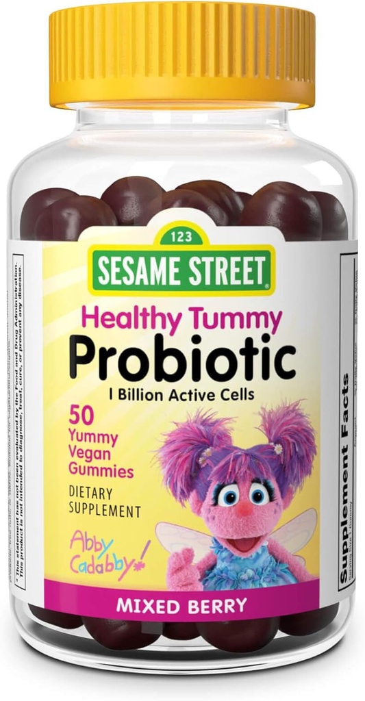 Webber Naturals Seesame Street Tervislik Tummy probiootikumid lastele, 1 miljard aktiivset rakku kummi kohta, 50 kummikut, seedetrakti tervise jaoks, gluteeni, piima, maapähkli ja želatiini vaba, vegan