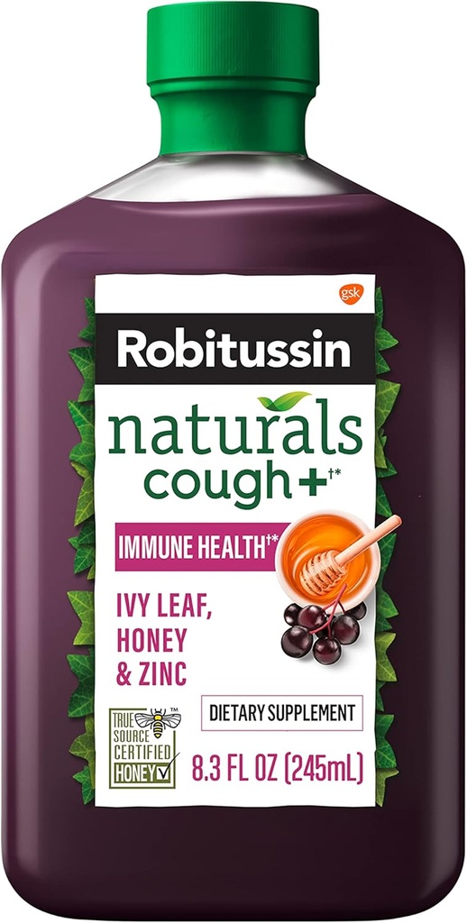 Robitussin Naturals Cough Plus Immune Health Dietary Supplement for Occasional Cough Relief and Immun Support - 8,3 Oz