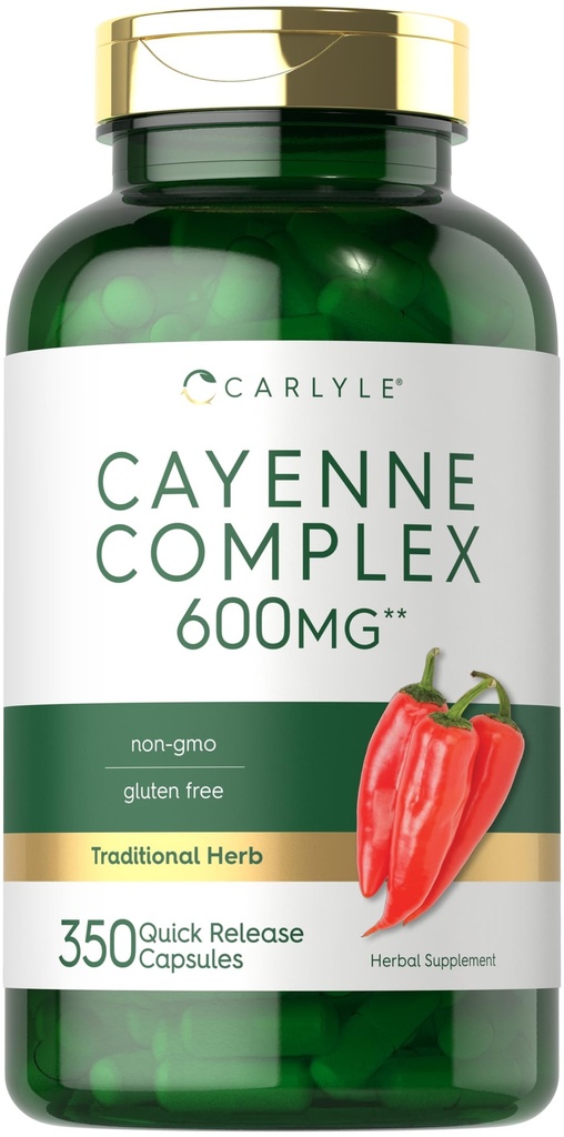 Carlyle Cayenne piparkapslid 600mg | 350 pillid | Mitte-GMO, gluteenivaba täiendus