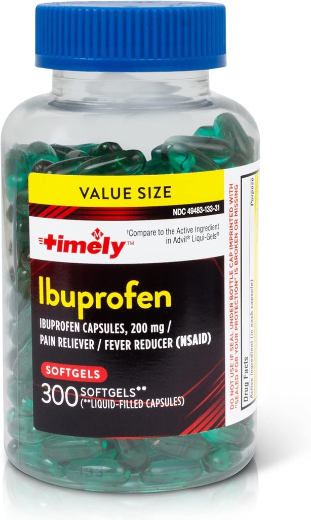 Time-CAP LABS, INC. Õigeaegne ibuprofeen 200mg - 300 vedelat softgels - valu leevendavad tabletid ja palaviku vähendaja - peavalu leevendamiseks, menstruaalvalu, hambavalu Lihasvalu ja artriidi valu