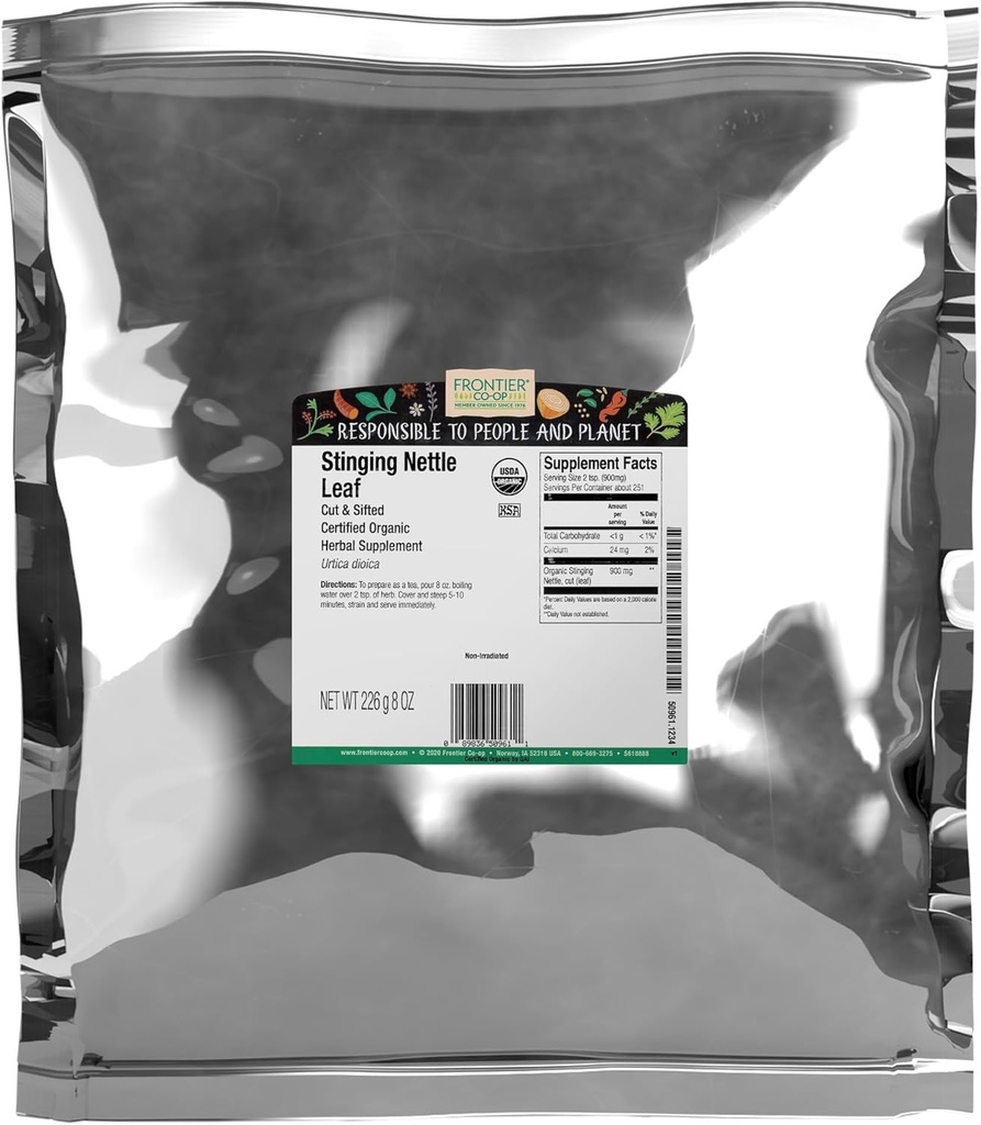 Frontier Co-op Organic Stinging Nettle Leaf, 1lb Bulk Bag, Lõigatud & Sifted - Ideaalne Nettle Tea valmistamiseks, Kosher Certified