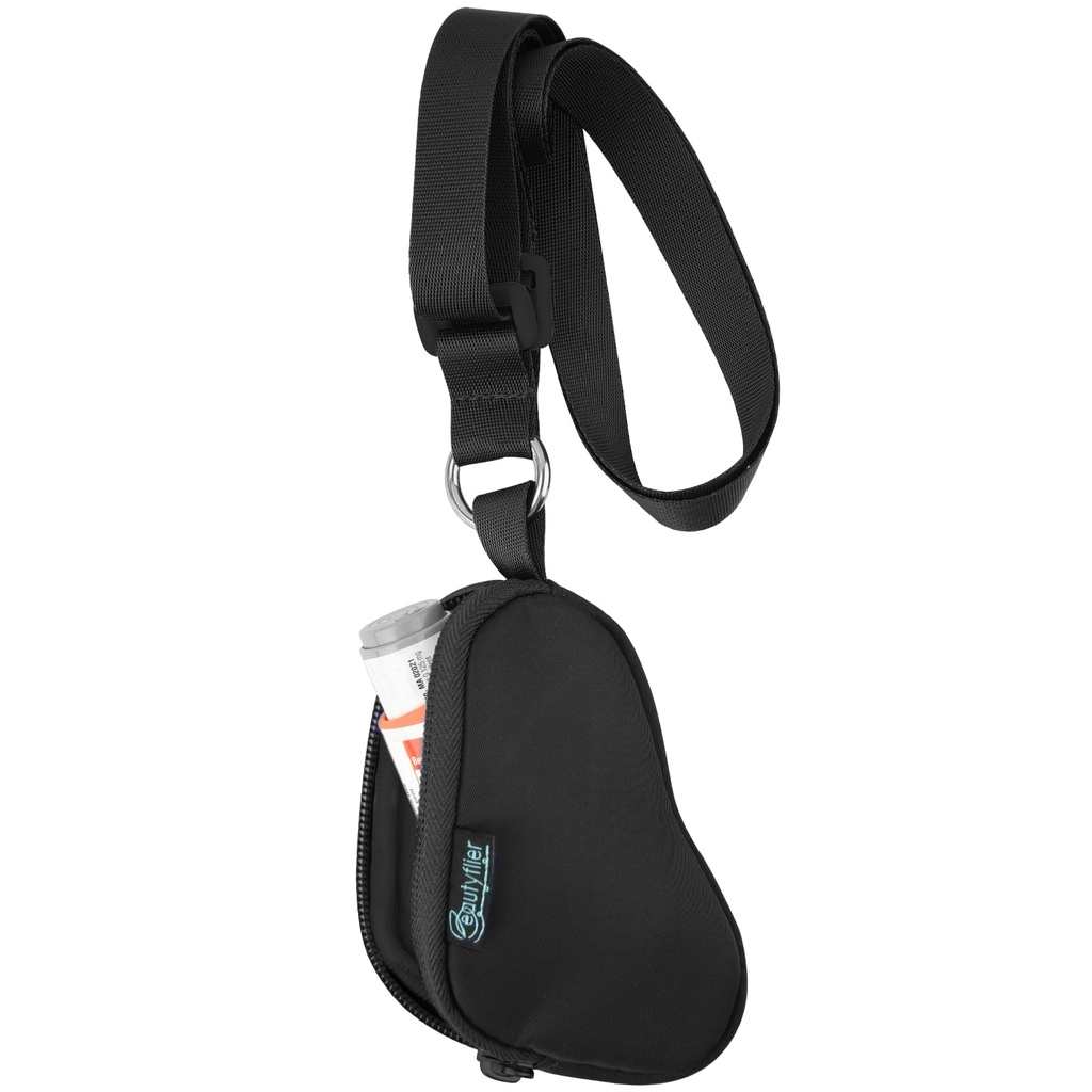 Iluflier astma inhalaatorjuhtum Lanyard Holder Keychain Travel Handy Mini kott täiskasvanutele ja lastele, ei sisalda inhalaatorit (must)