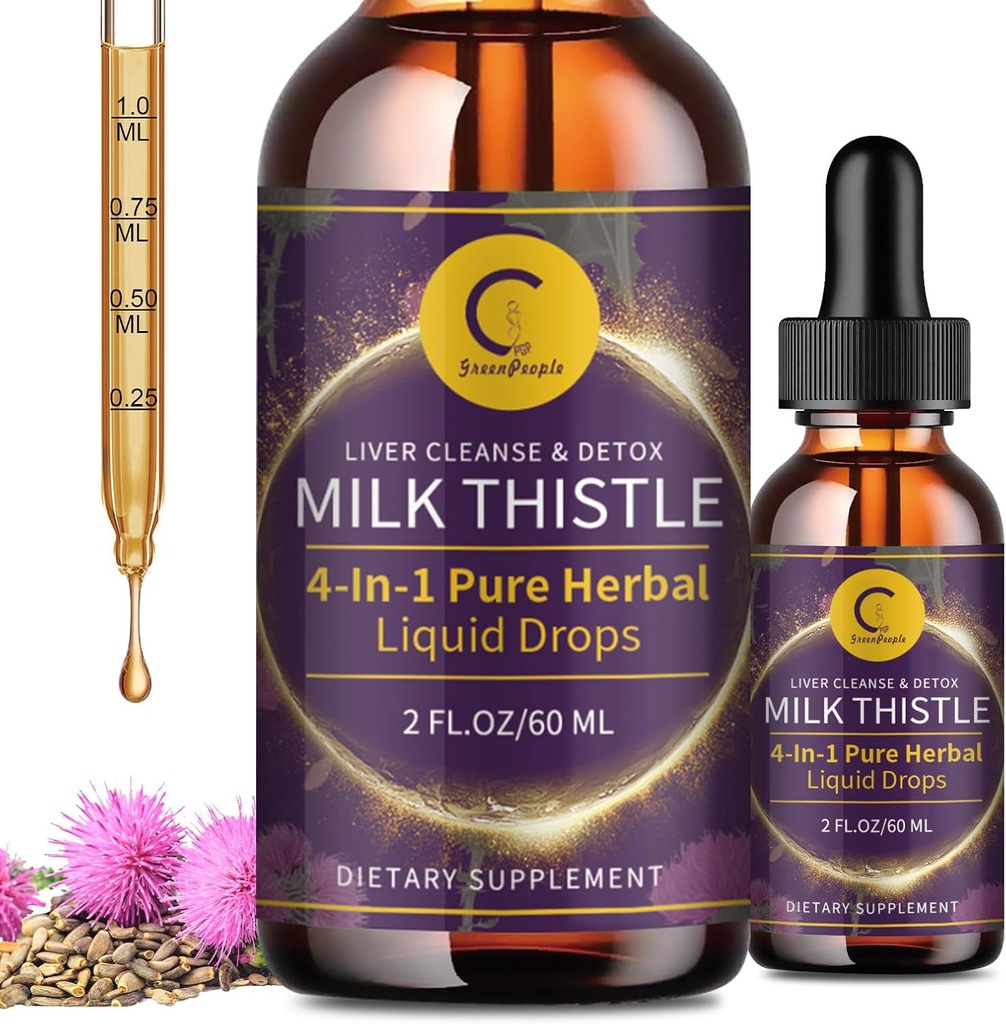Piimaohaka ekstrakti tilgad Maksa puhastamiseks Detox & Remont, Maksalisandi koos Dandelion Juur, Artišokk ja kurkum, All-Natural Taimne Maksatoetus Supplement, Vegan, Non-GMO, 2 FL OZ