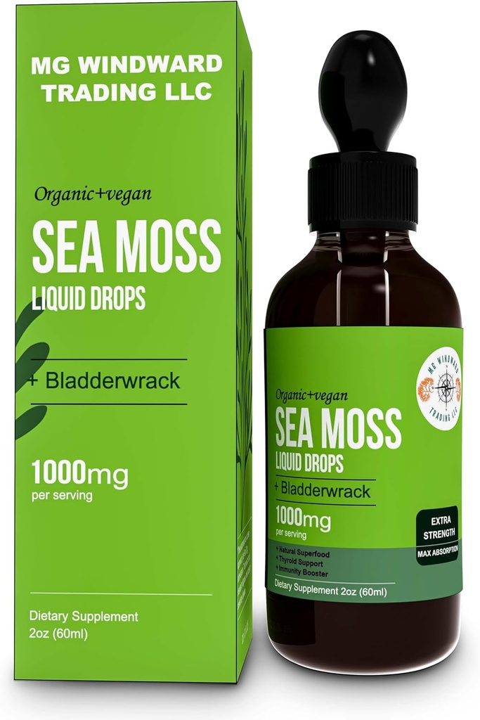 Orgaanilise mere sammal Vedelik tilgad | 30 000 MG | Meri sammal põie, Elderberry | 4X tugevam mahe mere sammal kui pillid ja kapslid üldiseks tervislikuks eluks! 1 Pudel