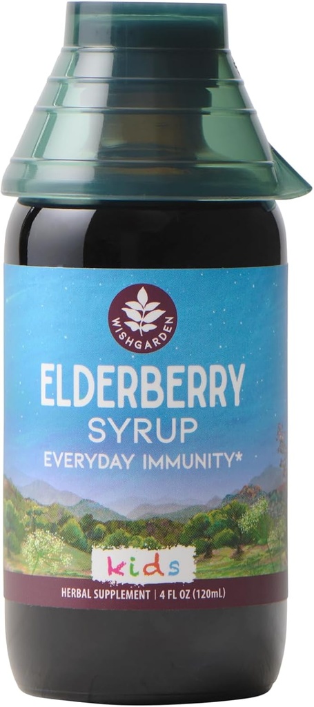 WishGarden maitsetaimed Orgaaniline Elderberry Syrup lastele - Lapsed Elderberry Syrup Black Elderberry, Astragalus, Orange Peel & Honey, Daily Immune Booster lastele, lastele 1+, No Sugar Lisatud, 4oz